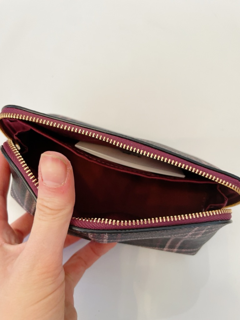 Coach Plaid Signature Cosmetic Bag Makeup Case Brown Pink NWOT - Picture 7 of 9